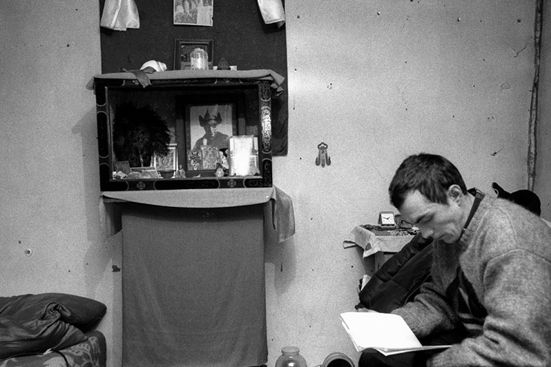 Buddhist monk born in Moscow. The only Russian in the Ivolginsky datsan, Verkhnyaya Ivolga village, Buryatia, Russia. November 2001