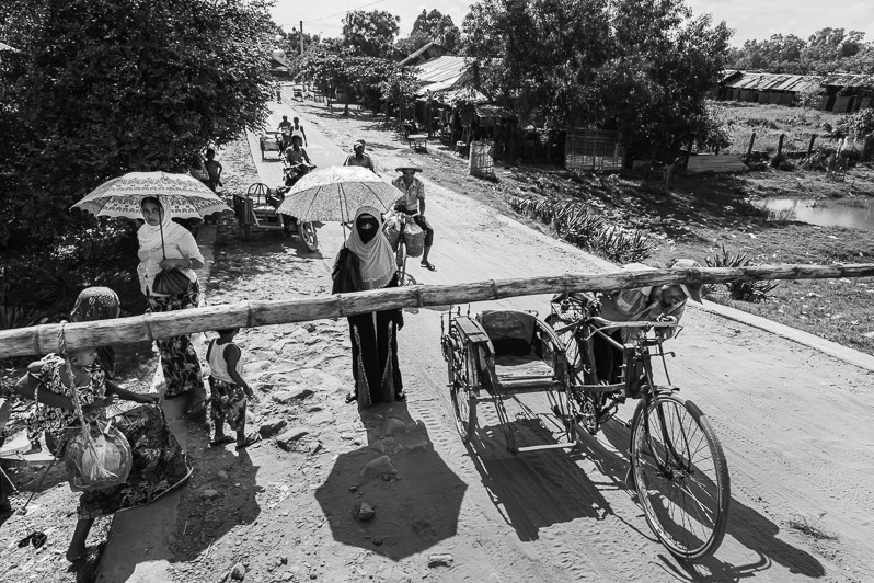 Rohingya village along the rail track, near Sittwe, Rakhine state, Myanmar. September 2019