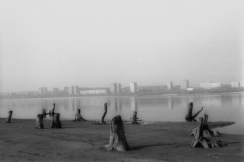 Вид с острова Хортица на левый берег Днепра, остров Хортица, Запорожье, УССР. 1985