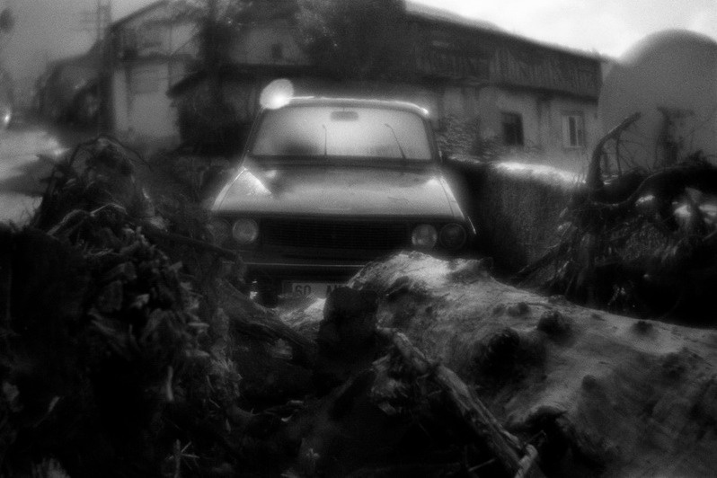 Car in pit, Tokat, Turkey. November 2014