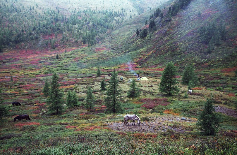Camp away from any form of civilization, Ulaan Taiga mountains, Khövsgöl province, Mongolia. September 2012