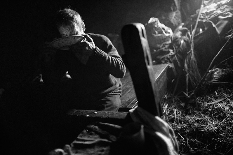 Man eats soup in his modest dwelling, Montalegre municipality, Vila Real district, Trás-os-Montes region, Portugal. 2017
