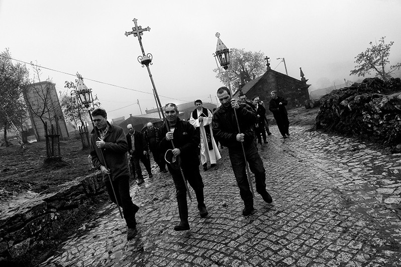 Village procession moves towards the local cemetery, Boticas municipality, Vila Real district, Trás-os-Montes region, Portugal. 2015