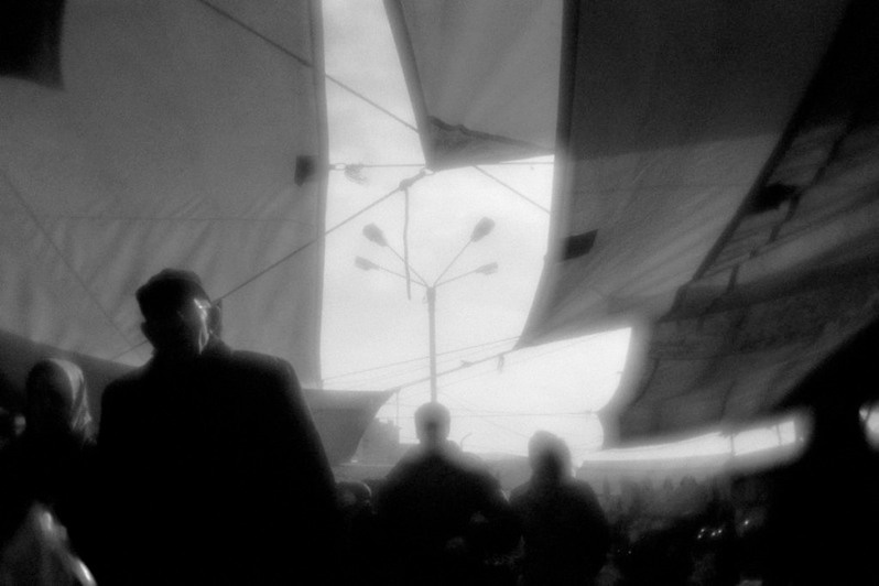 Awnings above the stalls in the marketplace of Tekirdag town, Turkey. January 2008