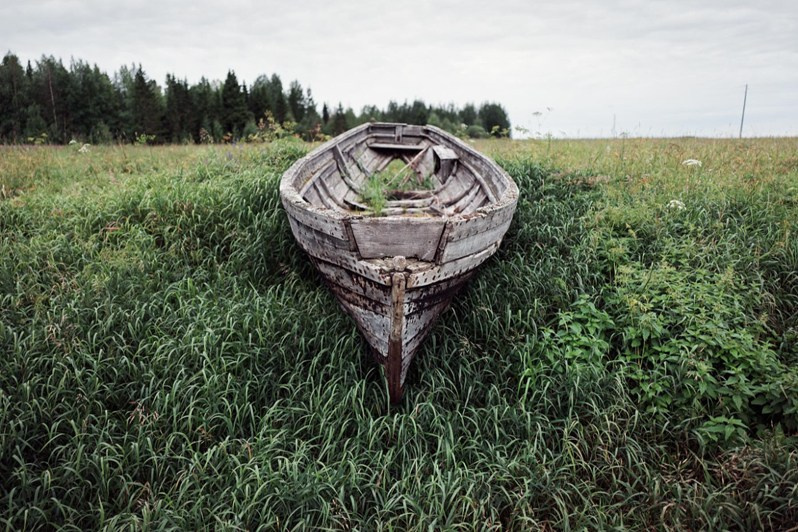 An old abandoned boat, Kimzha village, Mezensky district, Arkhangelsk region, Russia. August 2017