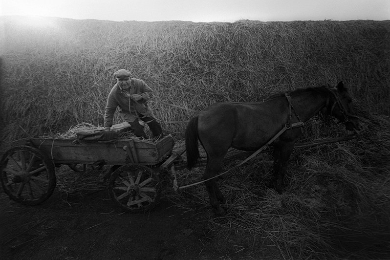 Колхозник на фоне скирды с сеном, Запорожская область, УССР. 1983
