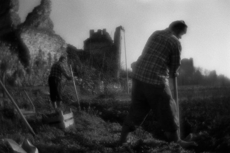 Farmers are working on the plant plot near the ancient Walls of Constantinople (Theodosian Walls), Turkey. January 2008