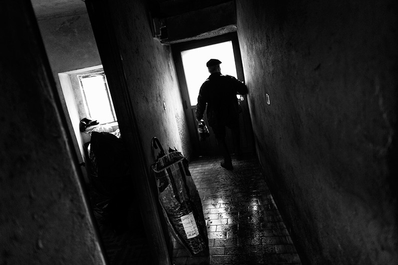 Man returns home for lunch, Montalegre municipality, Vila Real district, Trás-os-Montes region, Portugal. 2015