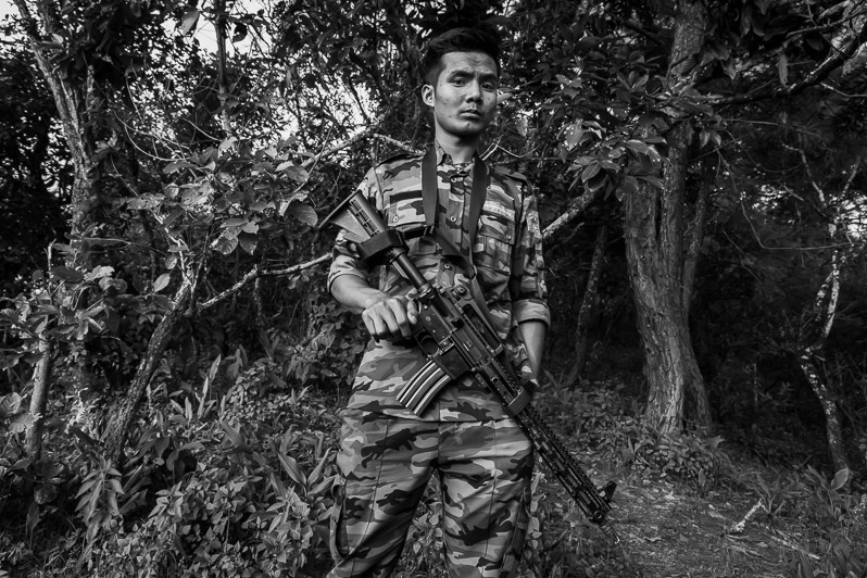Chin combattant part of the Chin Defence Force in a mountain hide-out in an undisclosed area in Lautu. Chin State, Myanmar, September 2022