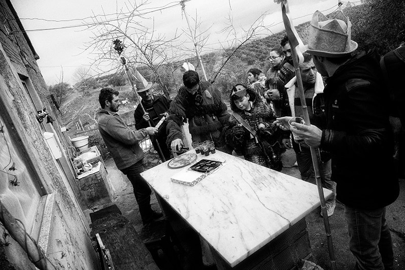 The “Rei” and the “Bispo” accompanied by the “Caretos” during the “Ronda”, Bragança municipality, Bragança district, Trás-os-Montes region, Portugal. 2018