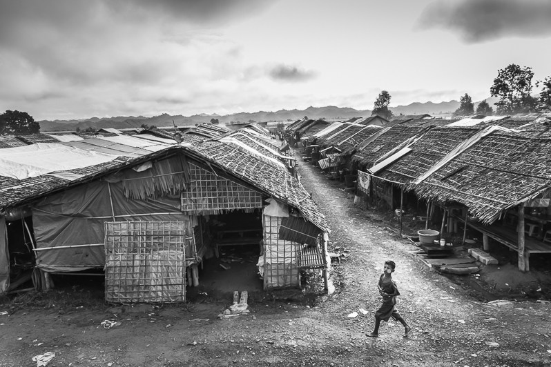 Largest Thein Nyo IDP camp was set up in April 2019, water is only available from a pond, Mrauk-Oo township, Rakhine state, Myanmar. October 2019
