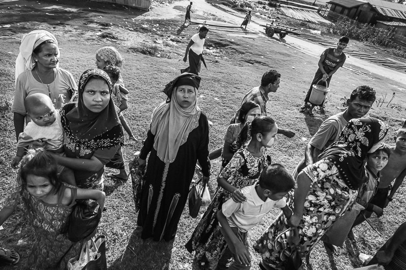 Rohingya villagers travelling by train to the IDP camps, Sittwe township, Rakhine state, Myanmar. September 2019