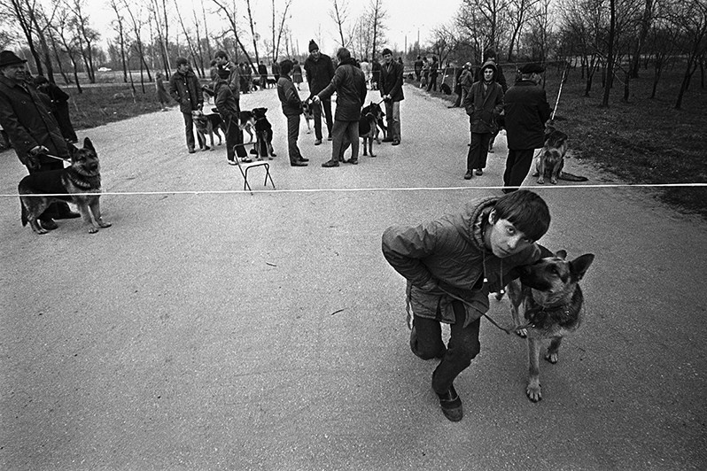 Мальчик с овчаркой на выставке собак, Запорожье, УССР. 1982