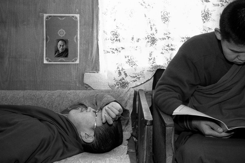 Rest as a form of meditation, Verkhnyaya Ivolga village, Buryatia, Russia. November 2001