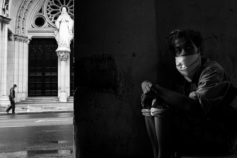 Daily life on a Rhine street during the Covid-19 pandemic, Centro Habana district, Havana, Cuba. 2020