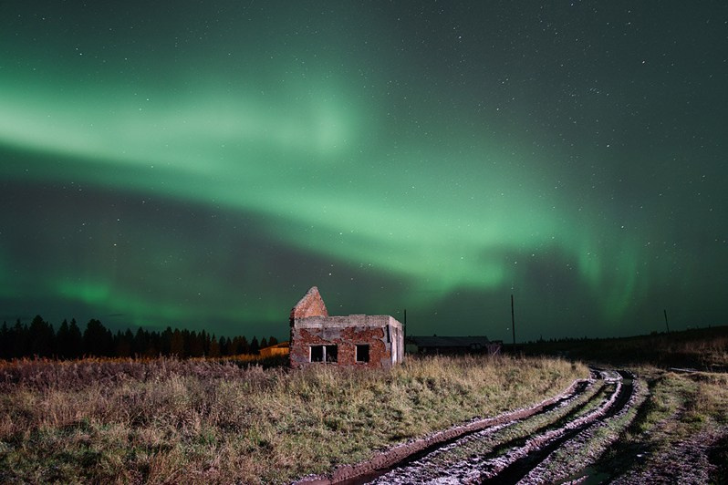 Northern lights, Chizhgora village, Mezensky district, Arkhangelsk region, Russia. October 2017