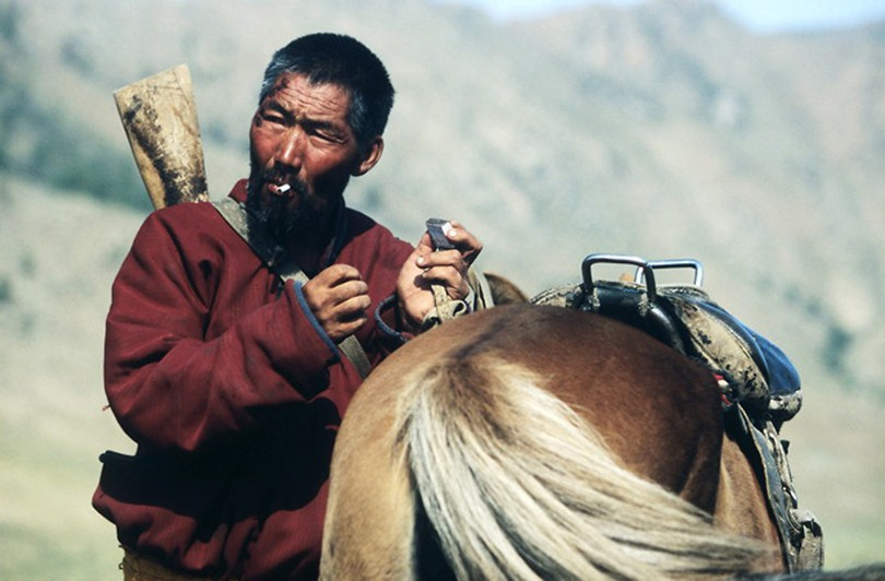 Portrait of real Mongolian hunter,  Arkhangai province, Mongolia. September 2006