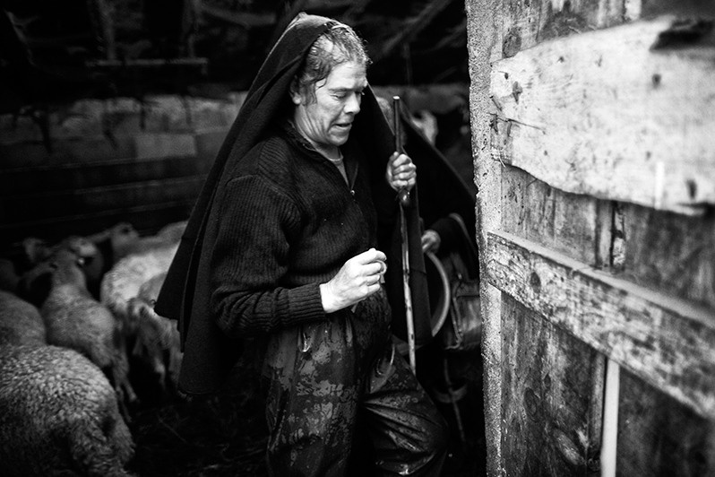 Woman in her sheep pen, Montalegre municipality, Vila Real district, Trás-os-Montes region, Portugal. 2015