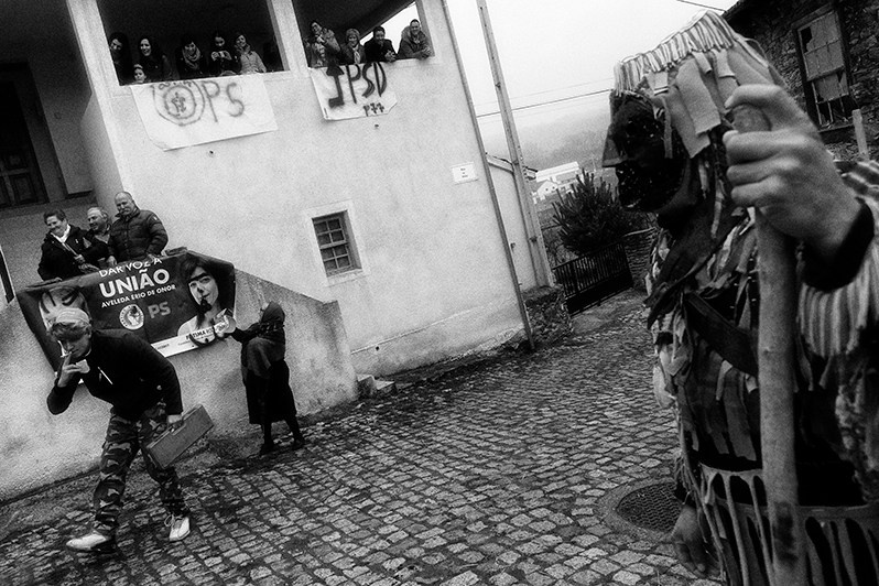 After the “Loas”, some events that took place in the village during the year are represented by the boys, Bragança municipality, Bragança district, Trás-os-Montes region, Portugal. 2017