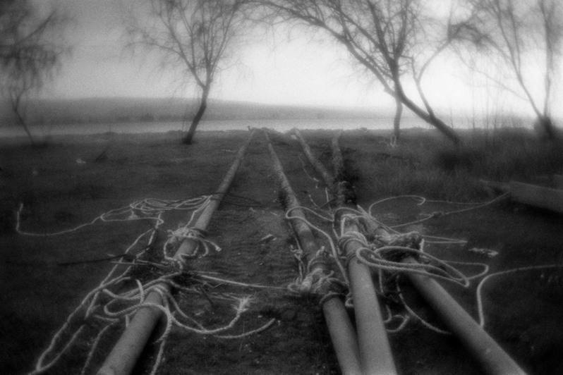 Scenery along the spit in the Dardanelles Strait, near Çardak village, Denizli province, Turkey. January 2011