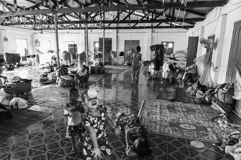 Arakanese IDPs displaced from villages in Buthidaung township where fighting is a regular occurrence are forced to flee to Da Ma Re Monastery used to house 200 displaced people, Sittwe, Rakhine state, Myanmar. October 2019