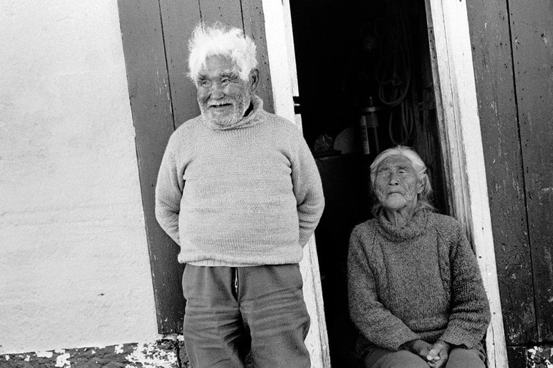 Elderly couple in Tasiusaq, Tasiusaq settlement, Kujalleq municipality, Greenland, Kingdom of Denmark. 1992