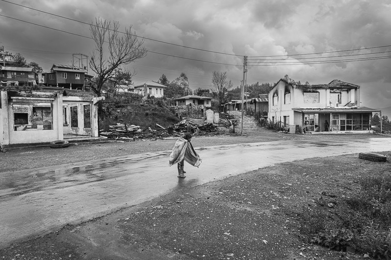 Ramlau village on the main road between Falam to Hakha was ransacked by the Myanmar military (Tatmadaw) during the passage of their militarty convoy going through Chin State, near Falam township, Chin state, Myanmar. May 2023
