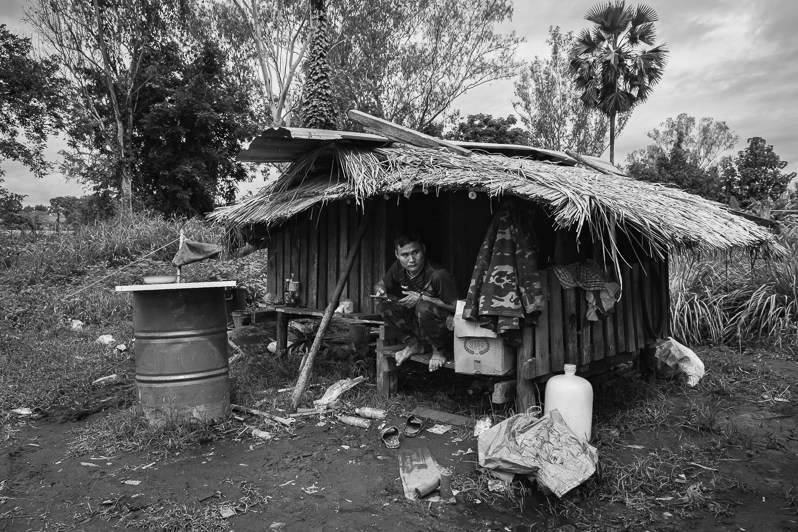 Outpost of the Democratic Karen Buddhist Army near the frontline, Kayin State, Myanmar. October 2023