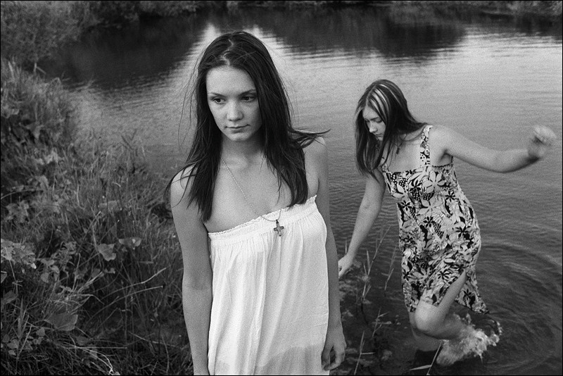 "The girls fording the river of Beriozovaya", near farm of Senshin, village of Oblivskaya district, Rostov-on-Don region, Russia, July 2010