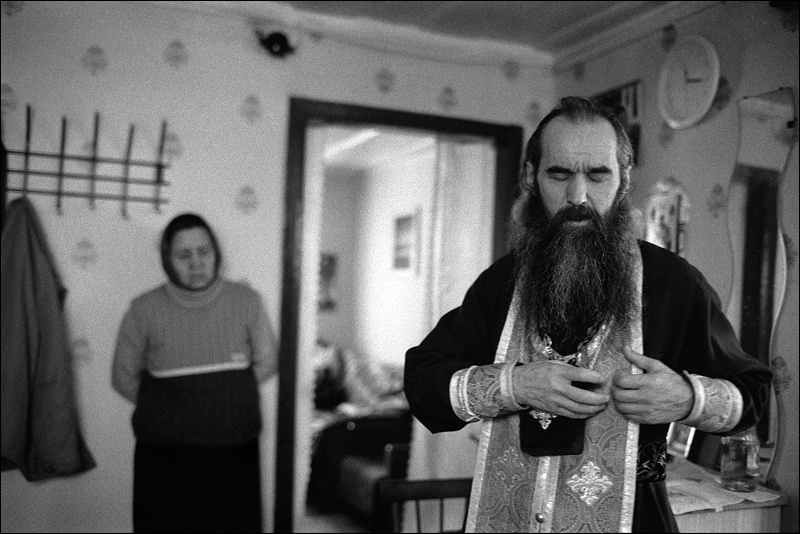 "Warm-hearted priest", farm of Senshin, village of Oblivskaya district, Rostov-on-Don region, Russia, February 2012