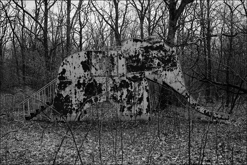 "Children’s hill in the form of an elephant in the territory of the thrown boarding house", Krivoborie natural boundary, Ramonskoye district, Voronezh region, Russia, May 2011