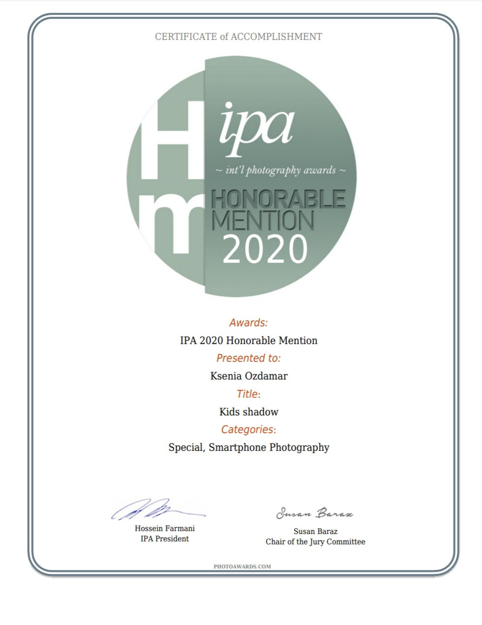 AWARDS. Consultation on printing in various magazines, illustrations for books