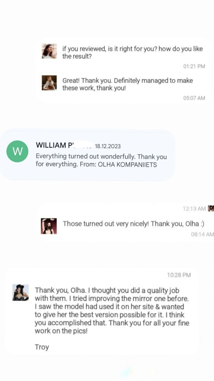 Feedbacks from clients who are satisfied with the retouching