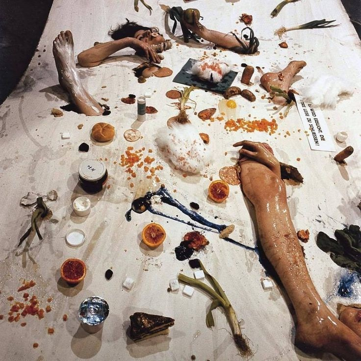 Отто Мюль, Materialaktion №26 — Food Test, Вена, 1966. Перформанс как критика буржуазных норм, фотоархив Хоффенрайха.