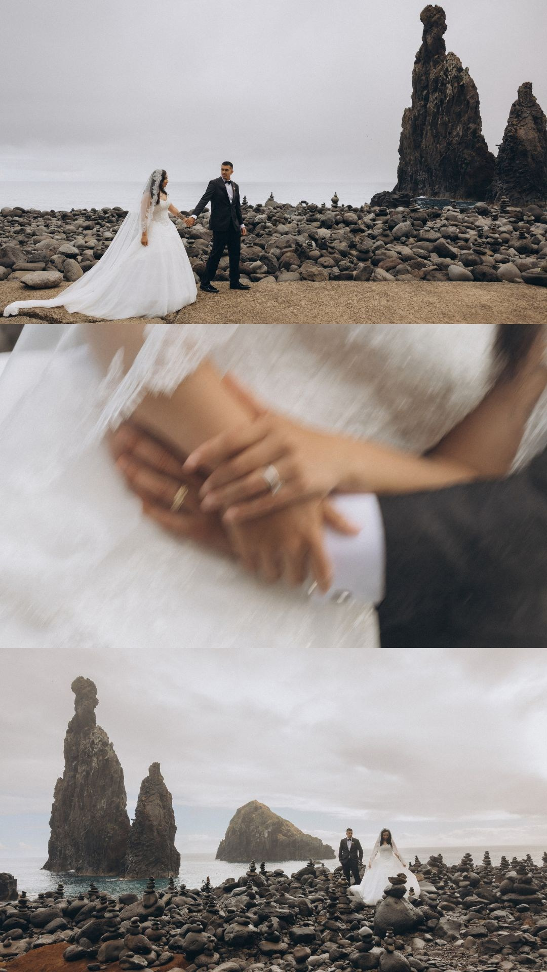 Elopement couple surrounded by dramatic mountain scenery in Ribeira da Janela