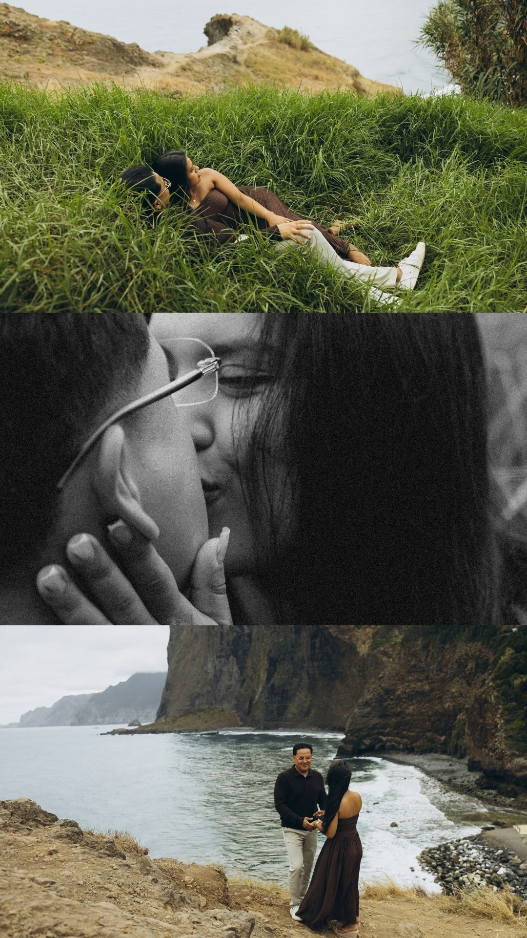 Collection of surprise proposal moments overlooking the Atlantic Ocean.