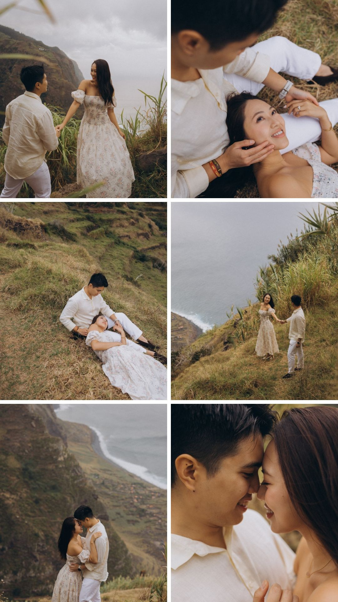 Cinematic engagement portraits captured in warm golden evening light.