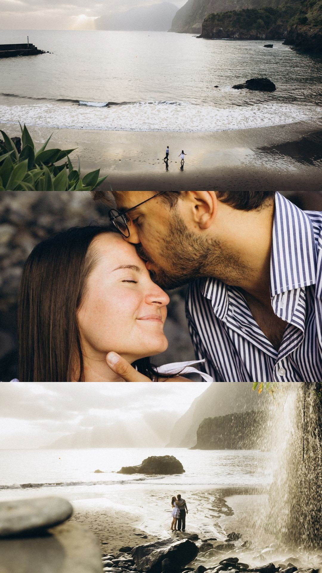 Couple photoshoot collage at Seixal Beach, Madeira.