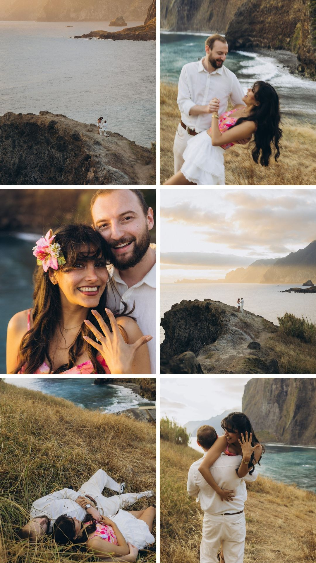 Collection of surprise proposal moments overlooking the Atlantic Ocean.