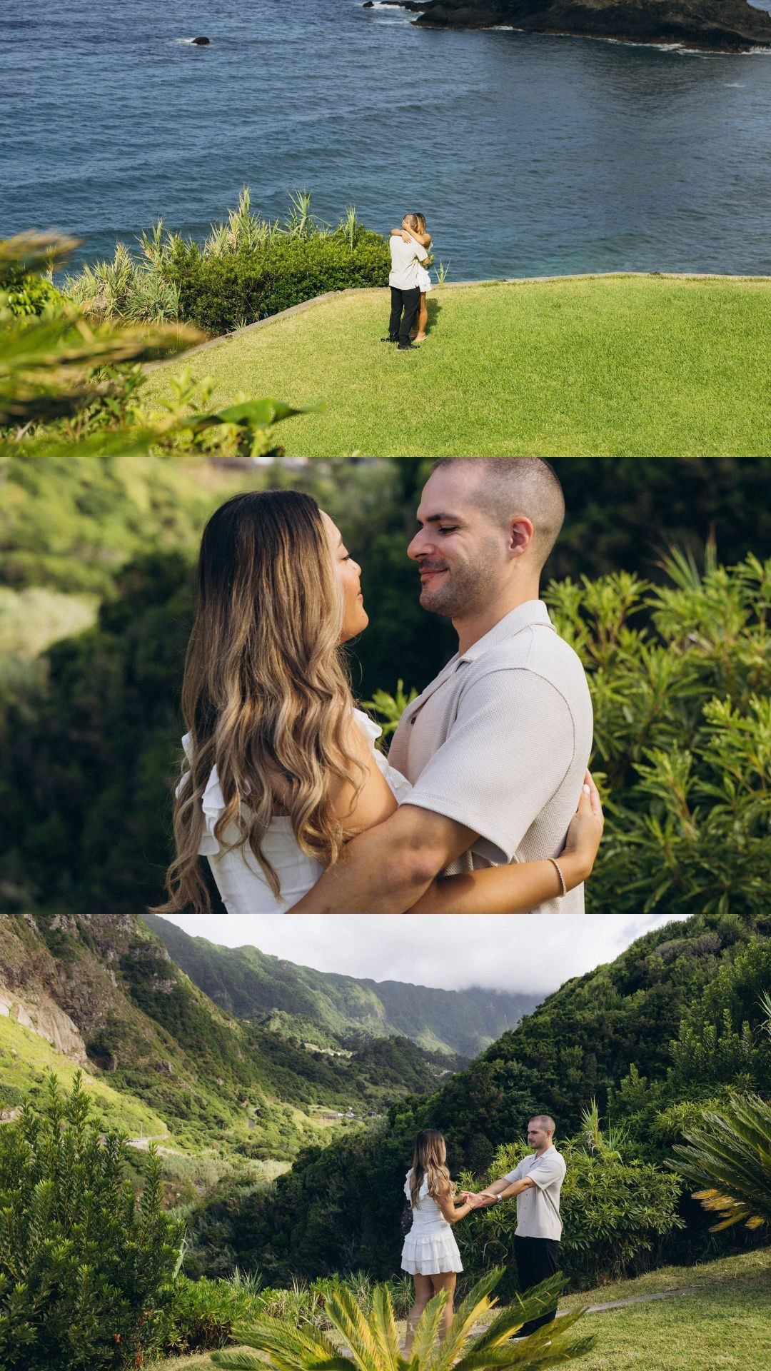 Secret proposal and engagement photoshoot collage at São Cristóvão and Seixal Beach, Madeira.