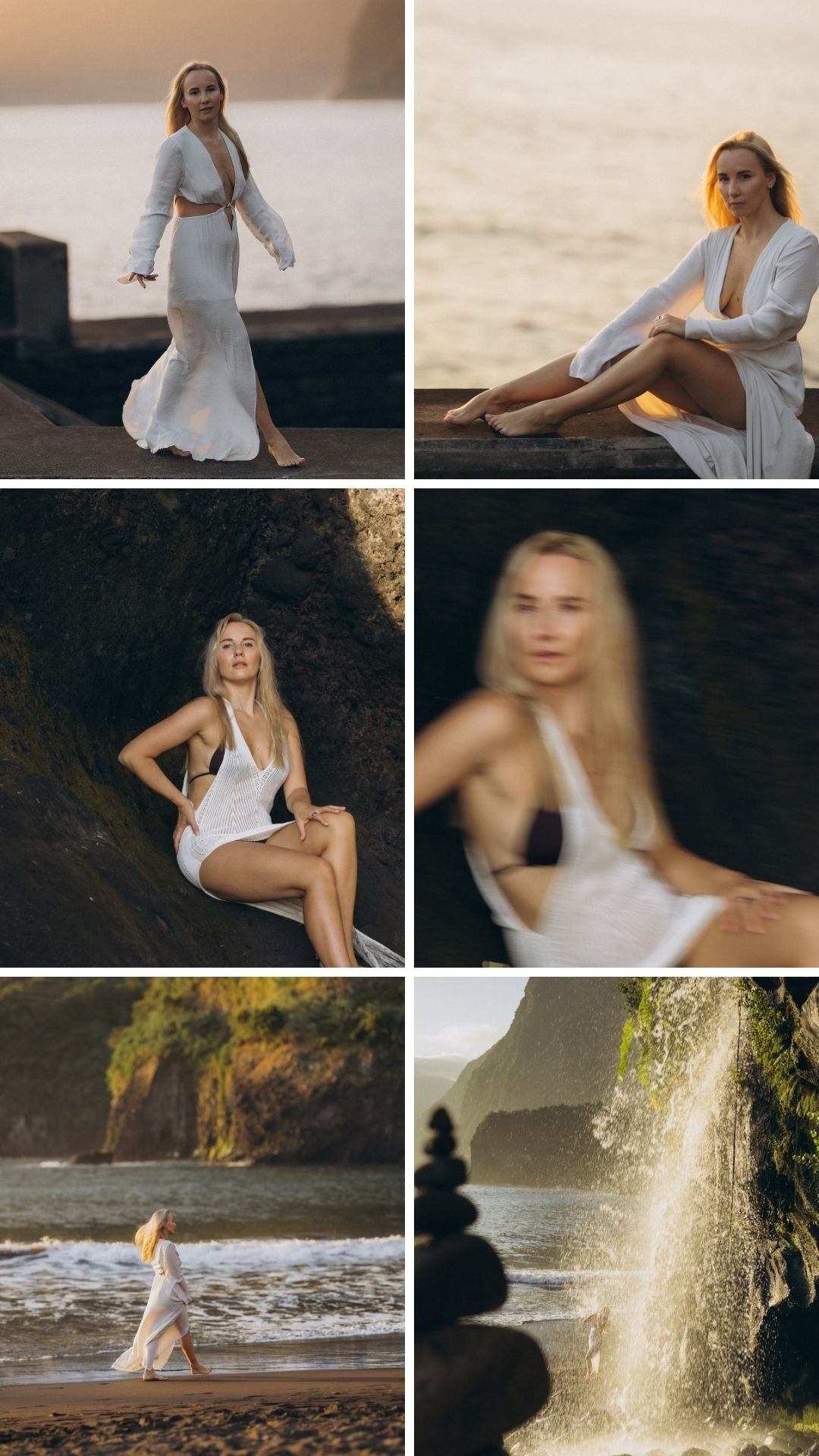 Collection of solo portraits captured at Seixal Beach during sunrise.