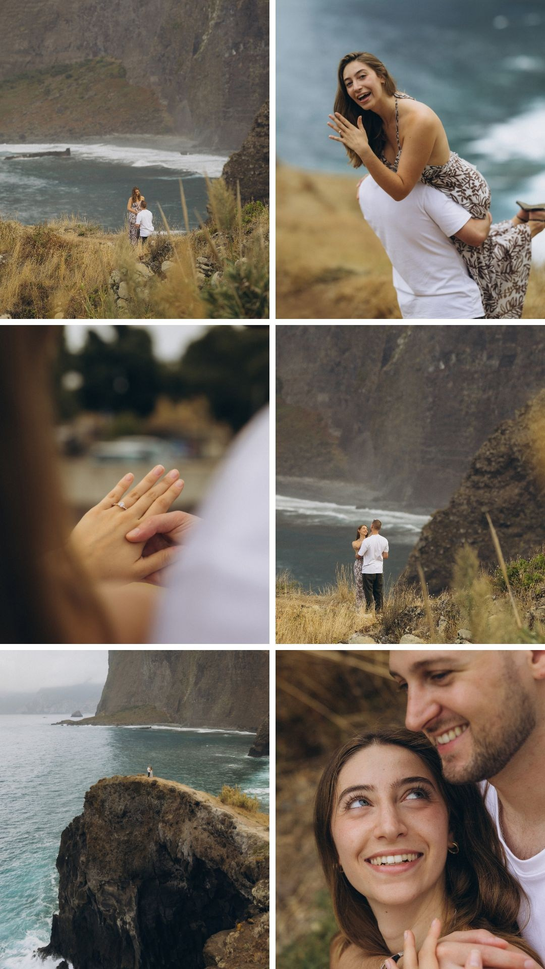 Surprise engagement at Miradouro do Guindaste with dramatic coastal views.