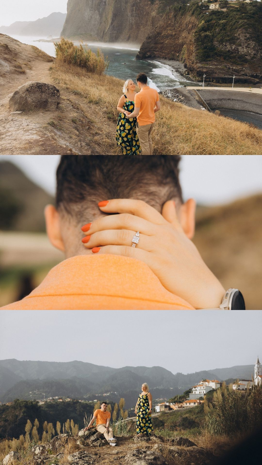 Collection of surprise proposal moments overlooking the Atlantic Ocean.