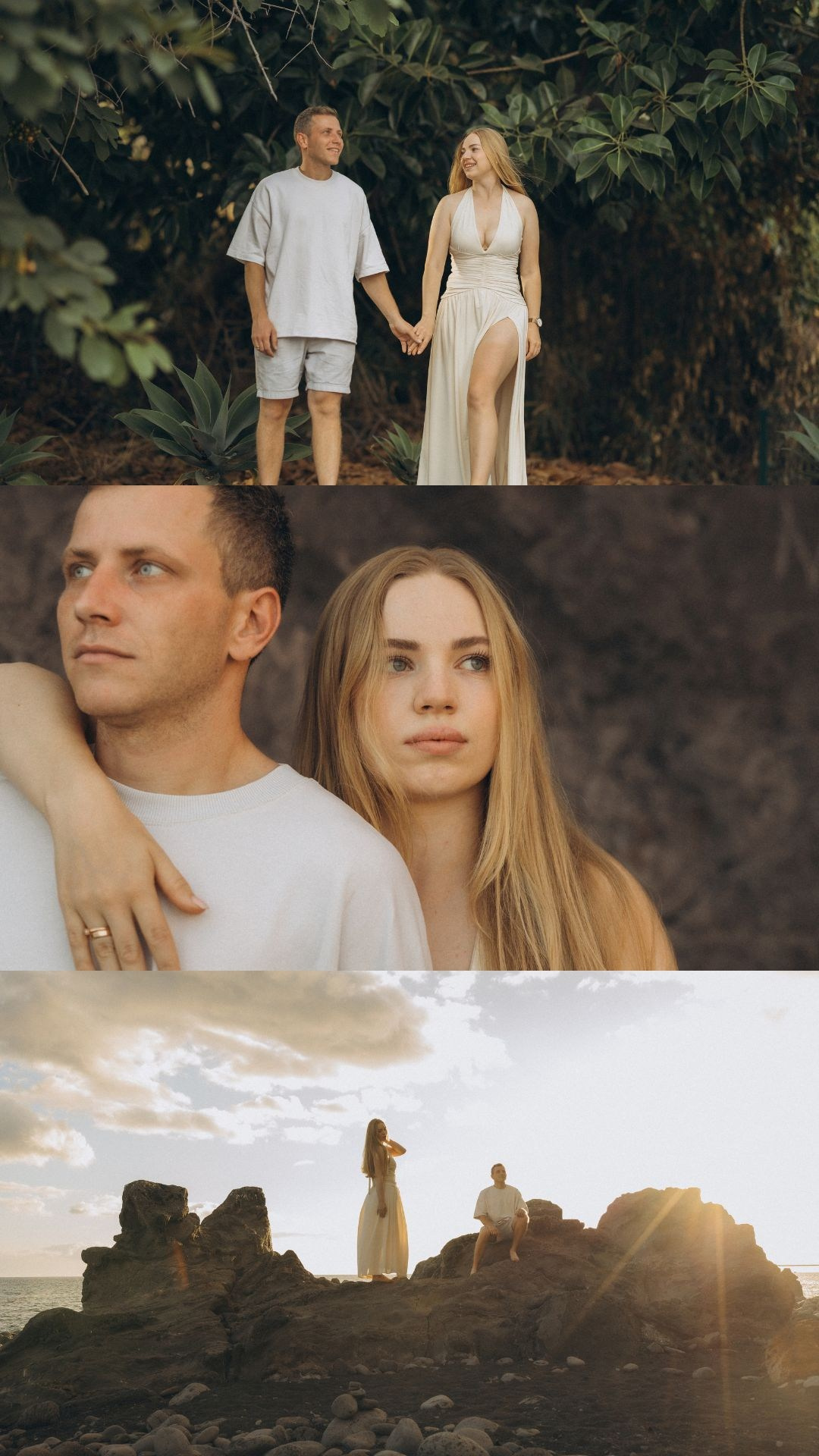 Couple mini photoshoot collage at sunset on Formosa Beach, Madeira.