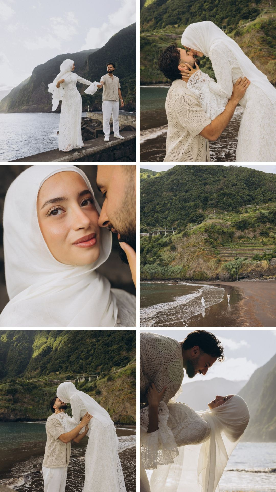 Couple photoshoot collage at Seixal Beach, Madeira.
