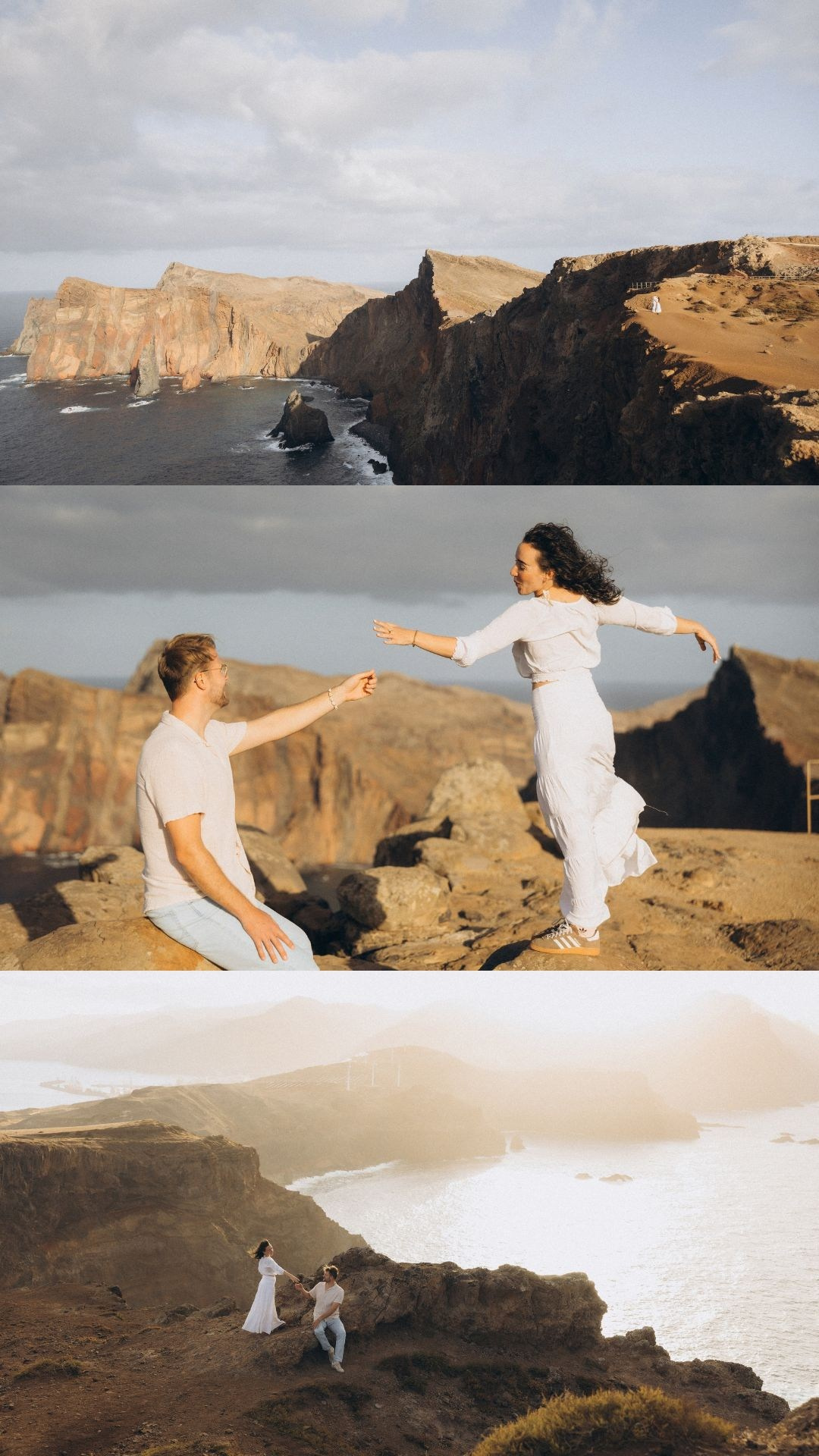 Love story photoshoot collage at Ponta do Rosto, Madeira, during sunset