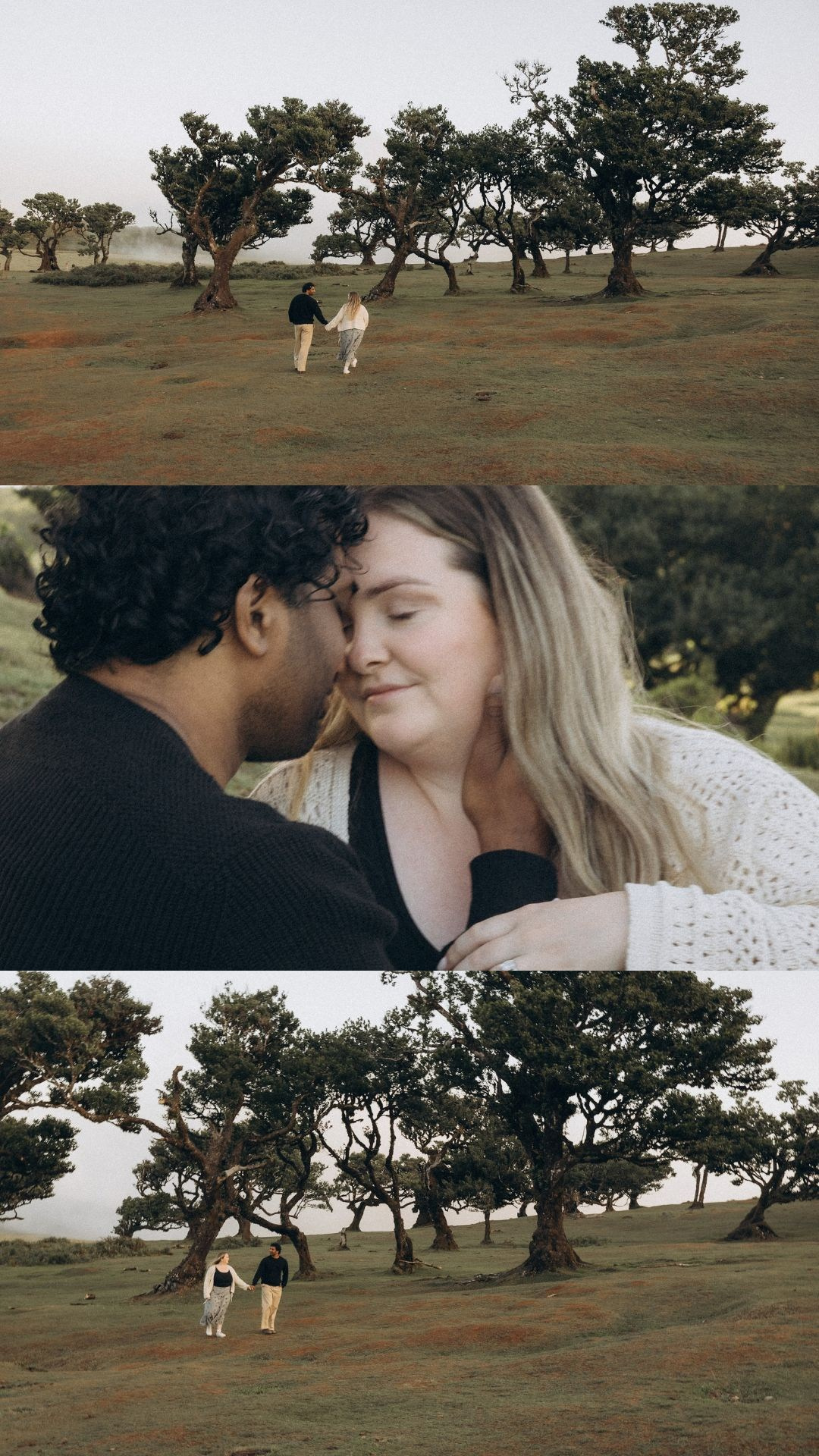 Couple photoshoot collage in Fanal Forest, Madeira.