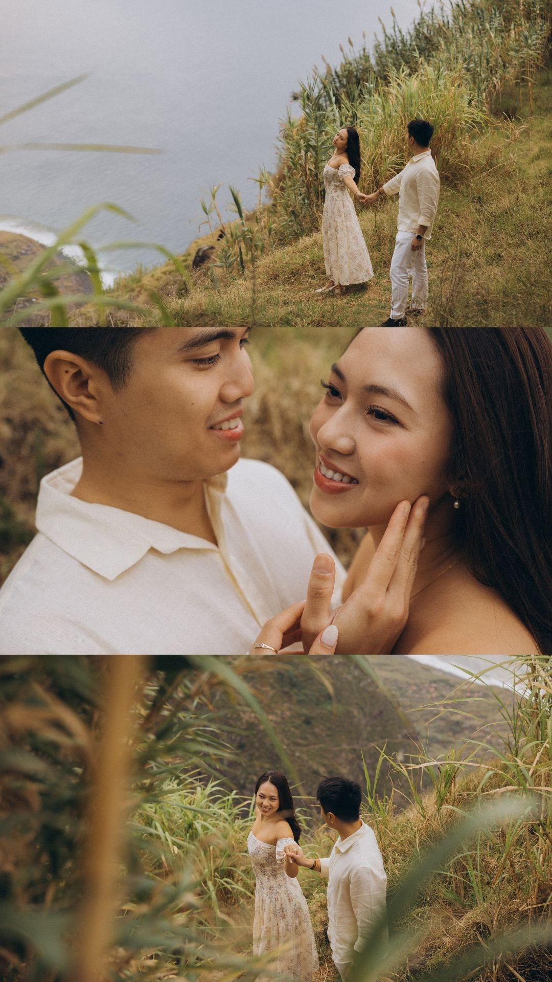Engagement photoshoot collage at Ponta da Landeira, Madeira, during sunset.
