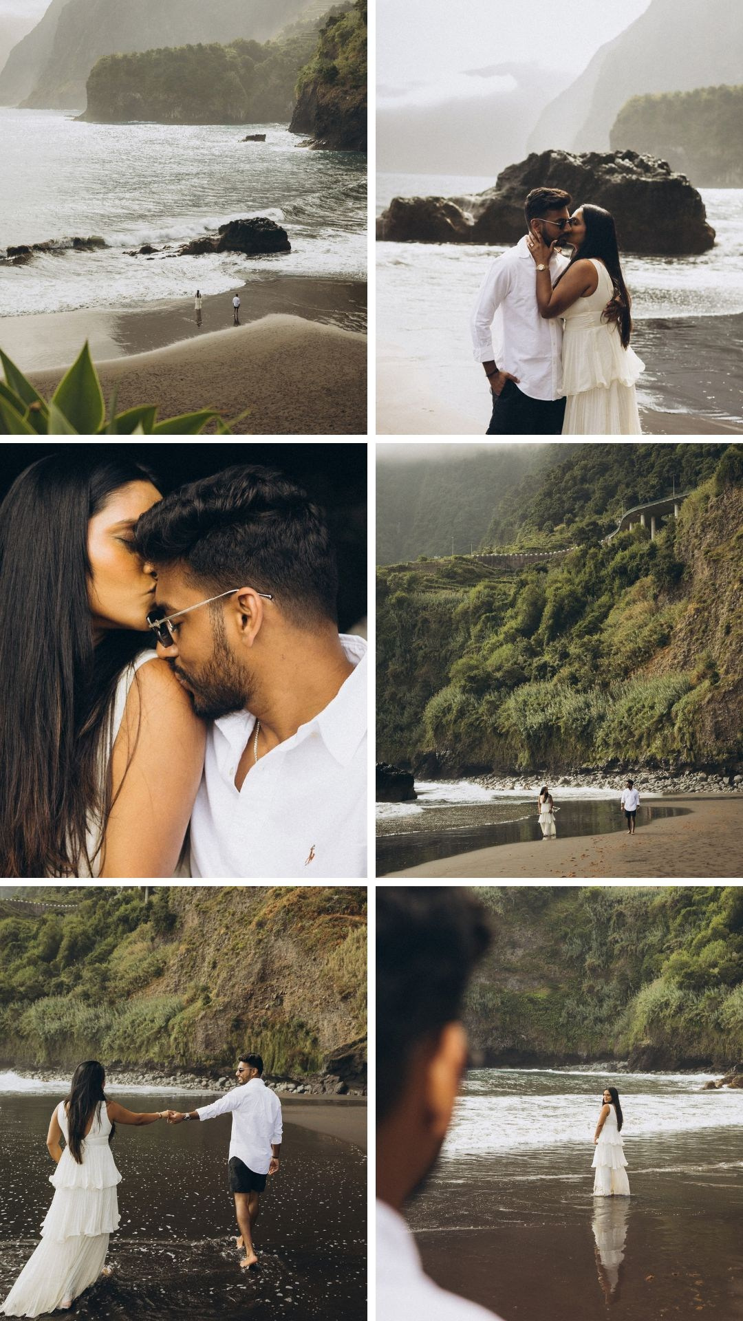 Secret proposal and engagement photoshoot collage at São Cristóvão and Seixal Beach, Madeira.