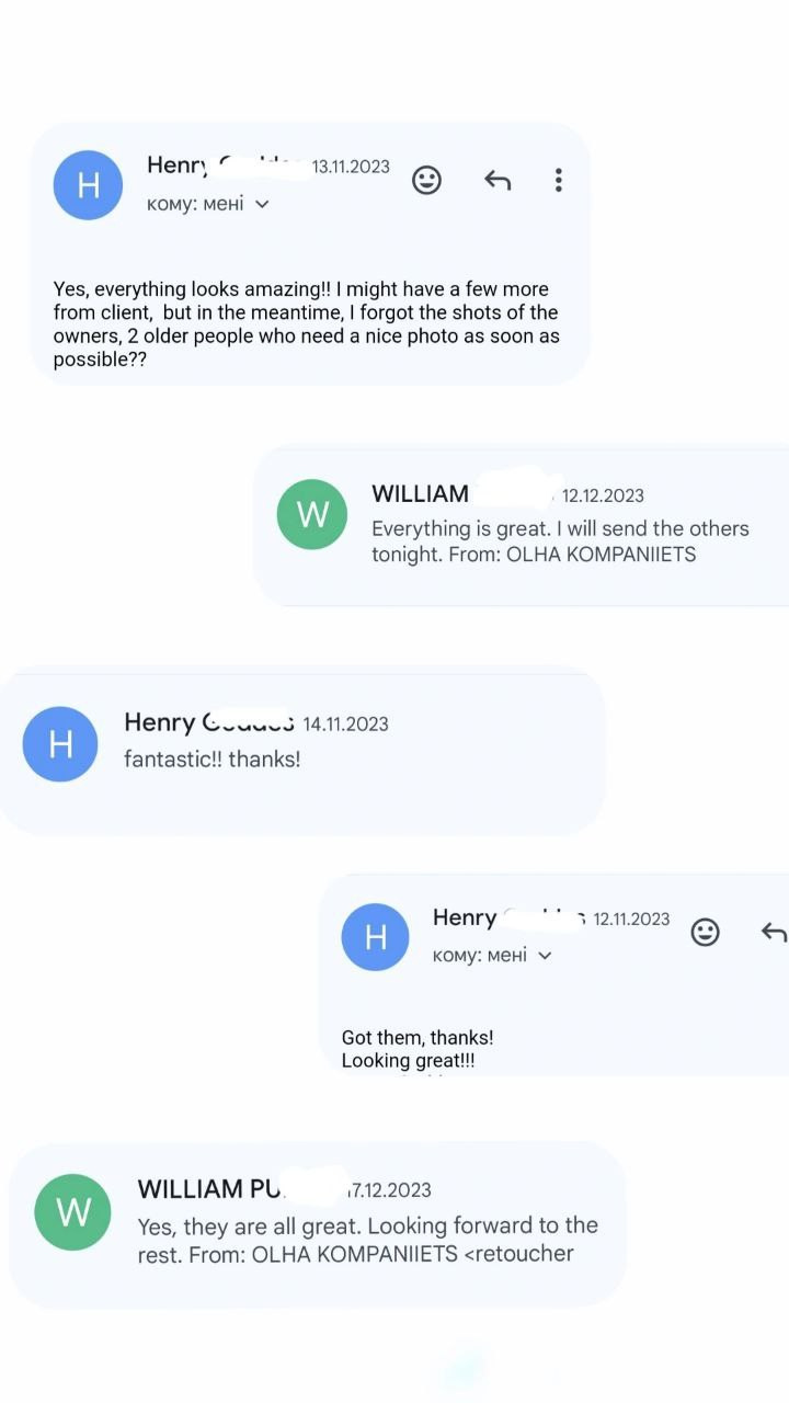 Reviews from clients who are satisfied with the retouching